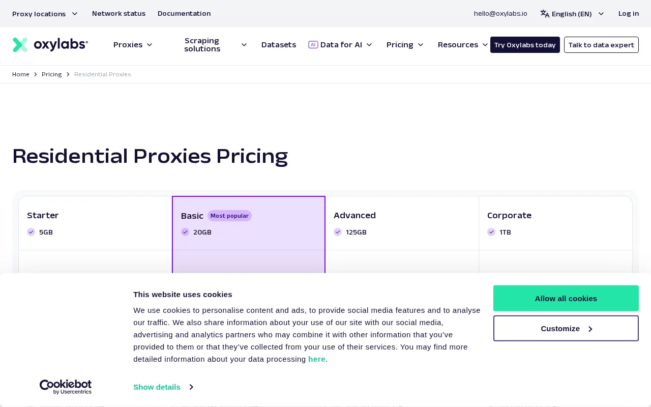 Oxylabs — pricing page