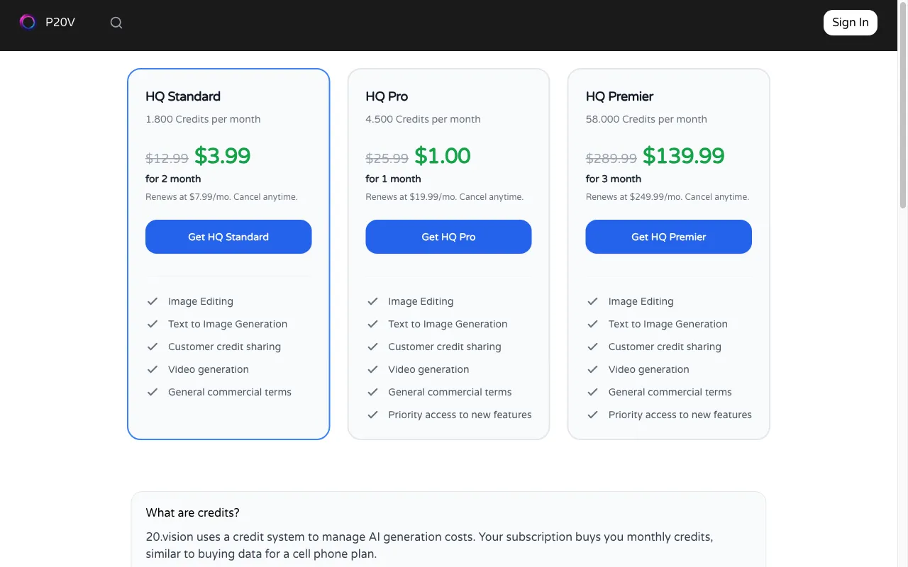 P20V — pricing page
