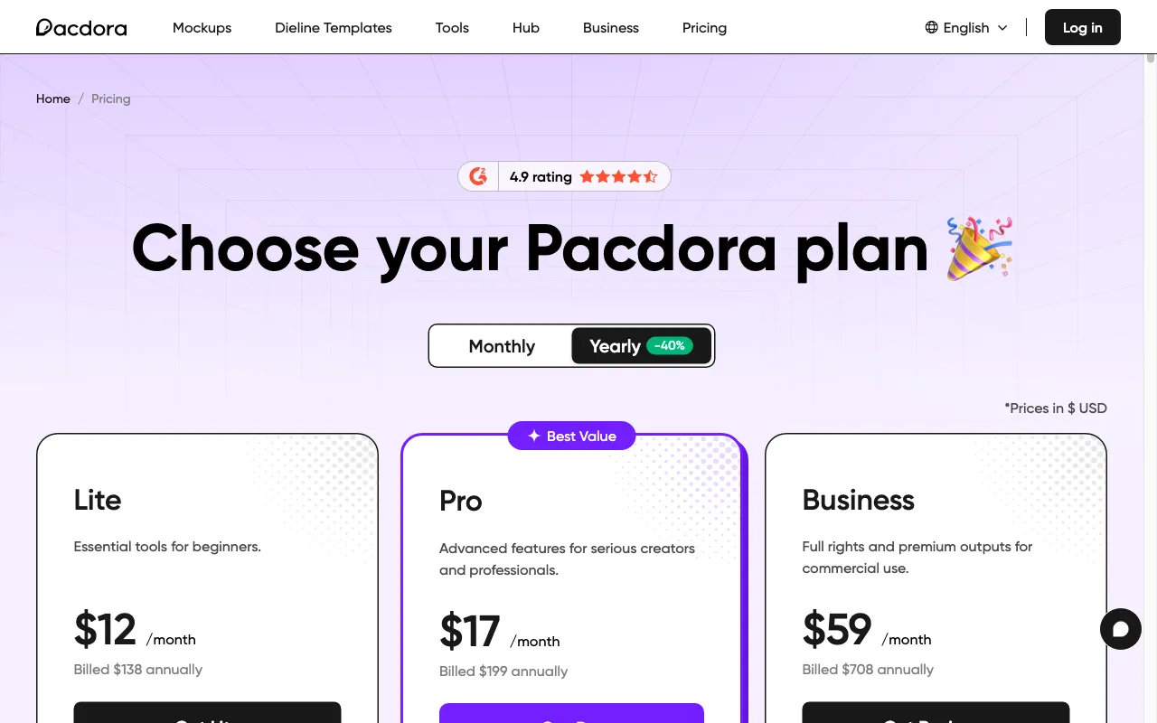 Pacdora AI Background Generator — pricing page