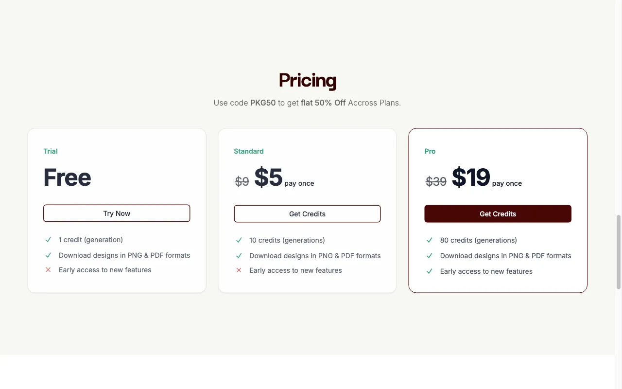 PackageDesign — pricing page
