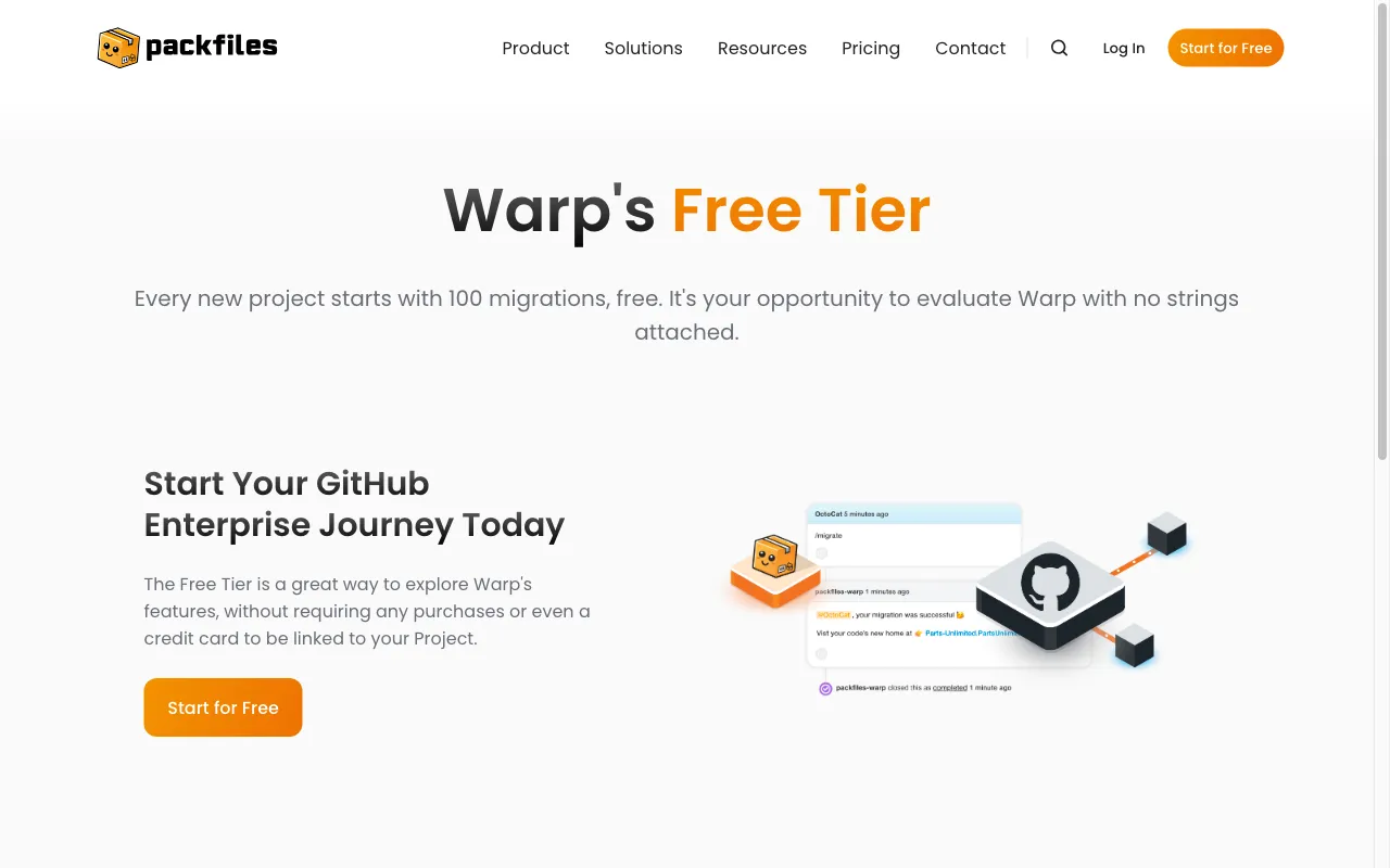 Packfiles Warp — pricing page