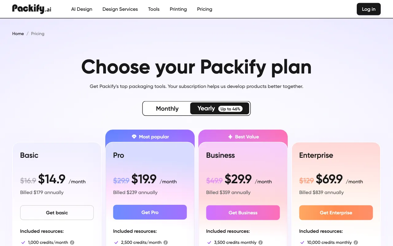 Packify.ai — pricing page