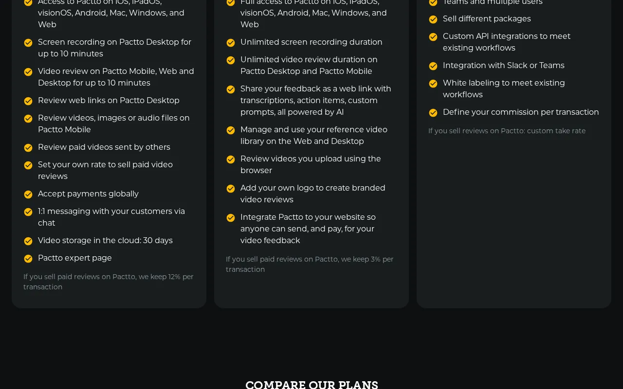 Pactto — pricing page