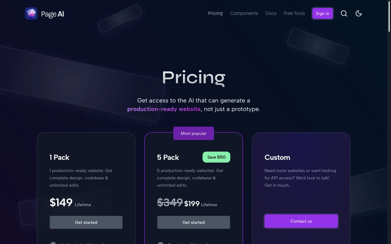 PageAI — pricing page