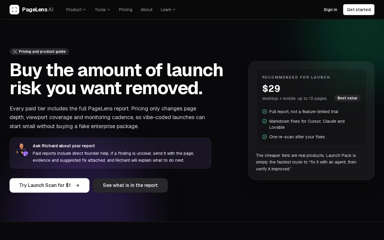 PageLens AI — pricing page
