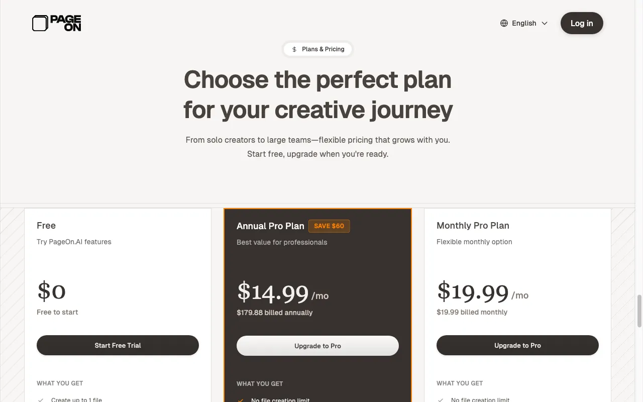 PageOn.ai — pricing page