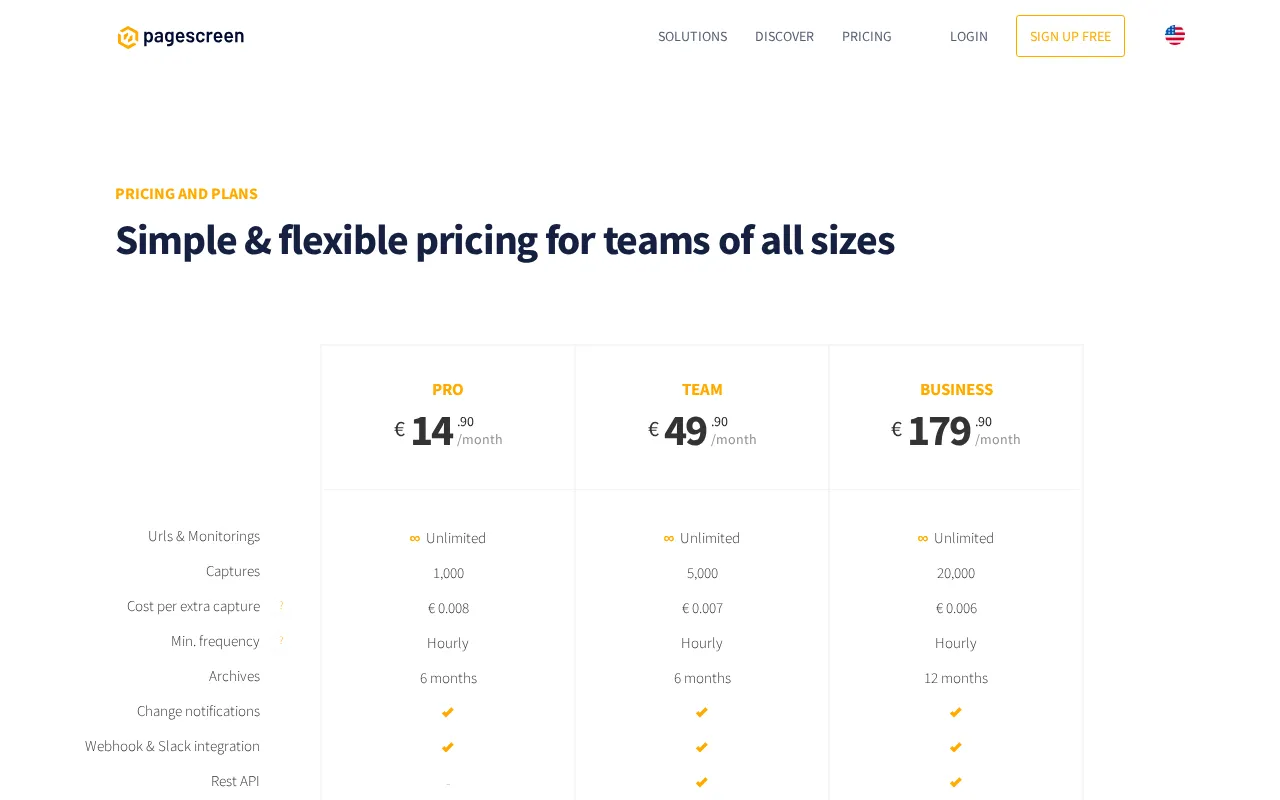 Pagescreen — pricing page