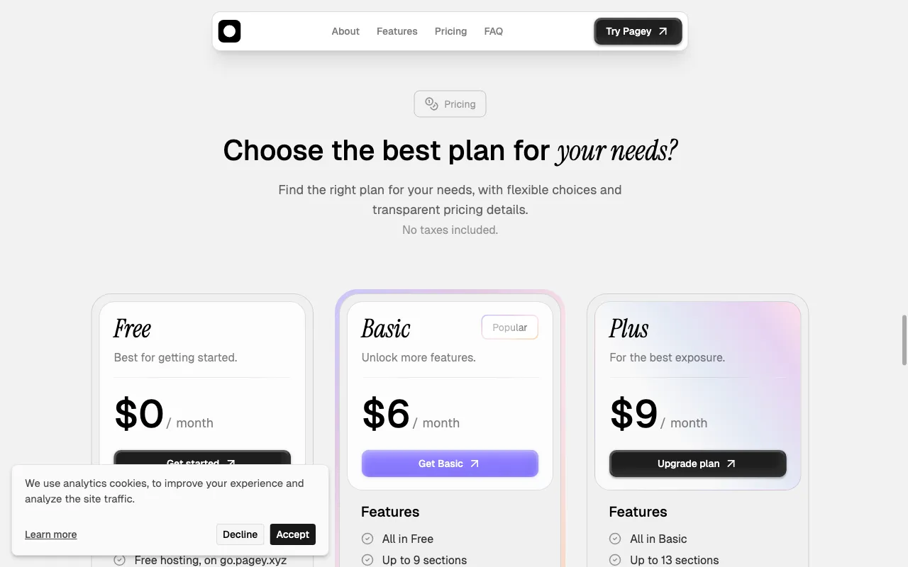 Pagey — pricing page