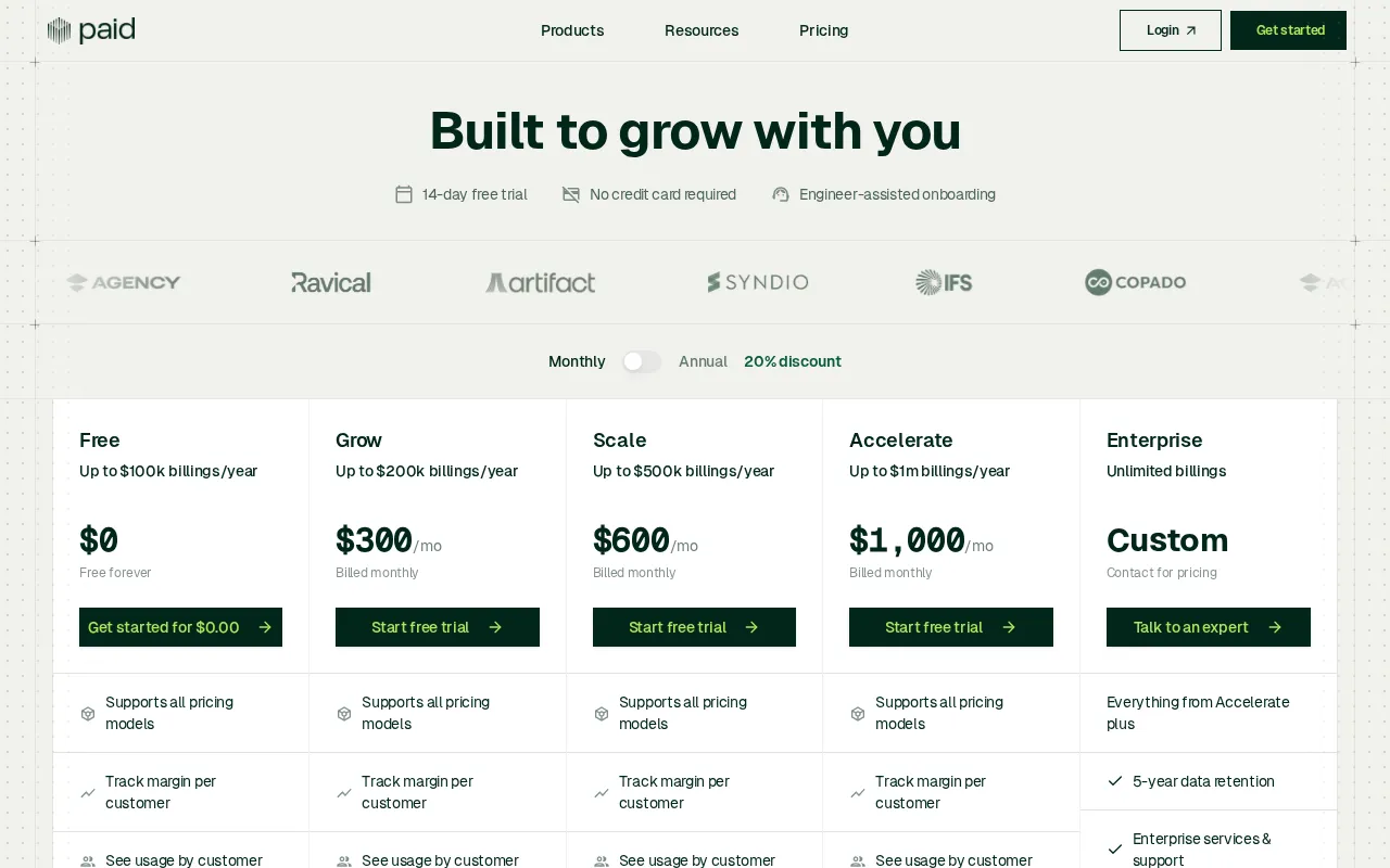 Paid.ai — pricing page