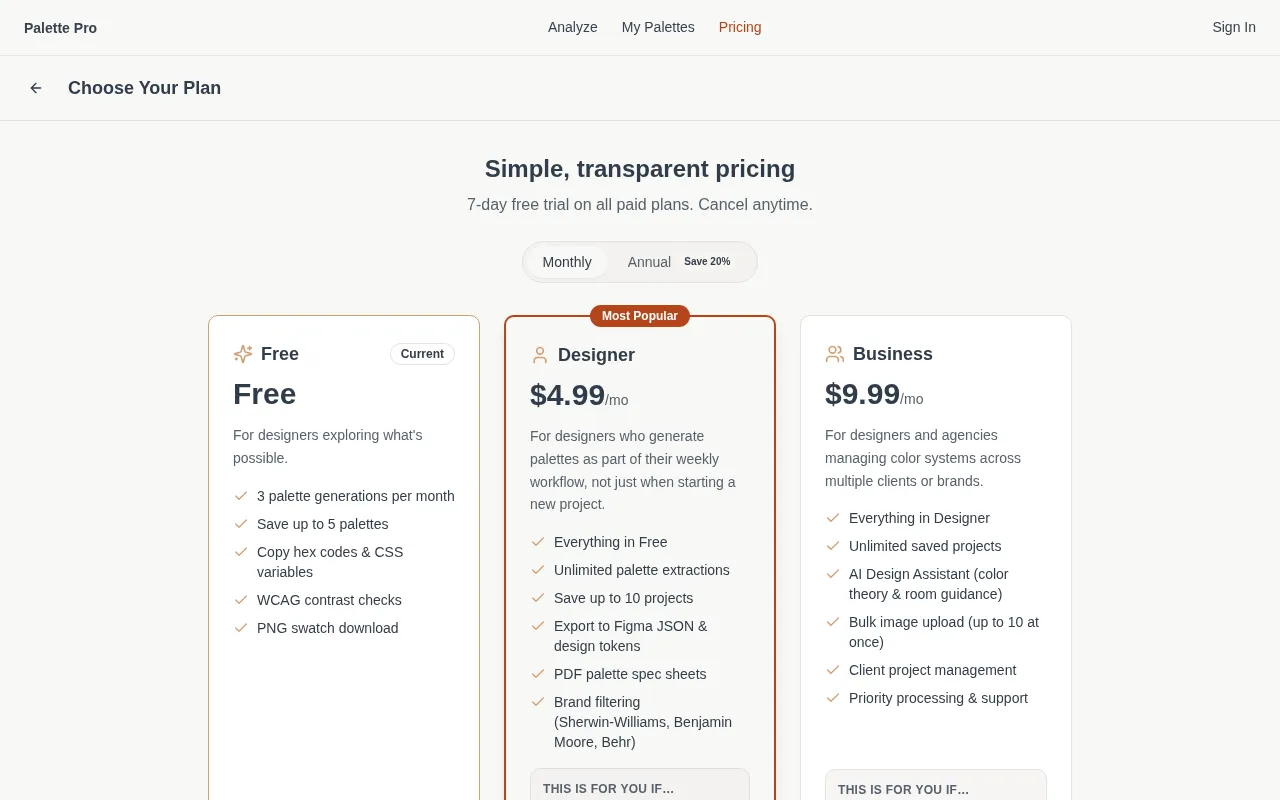 PalettePro — pricing page
