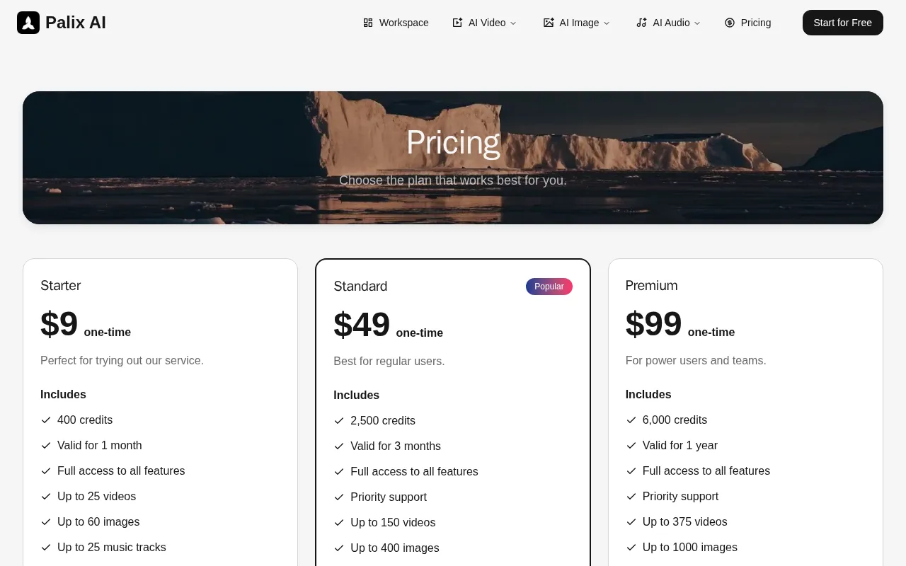 Palix AI — pricing page