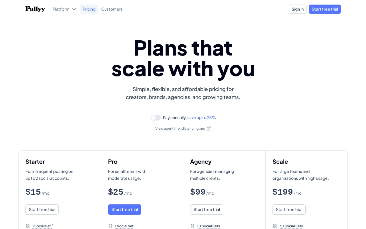 Pallyy image caption generator — pricing page