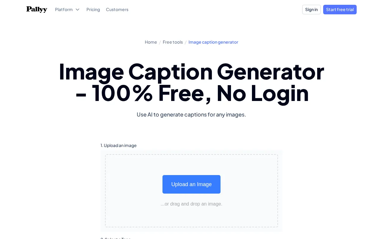 Pallyy image caption generator — preview screenshot