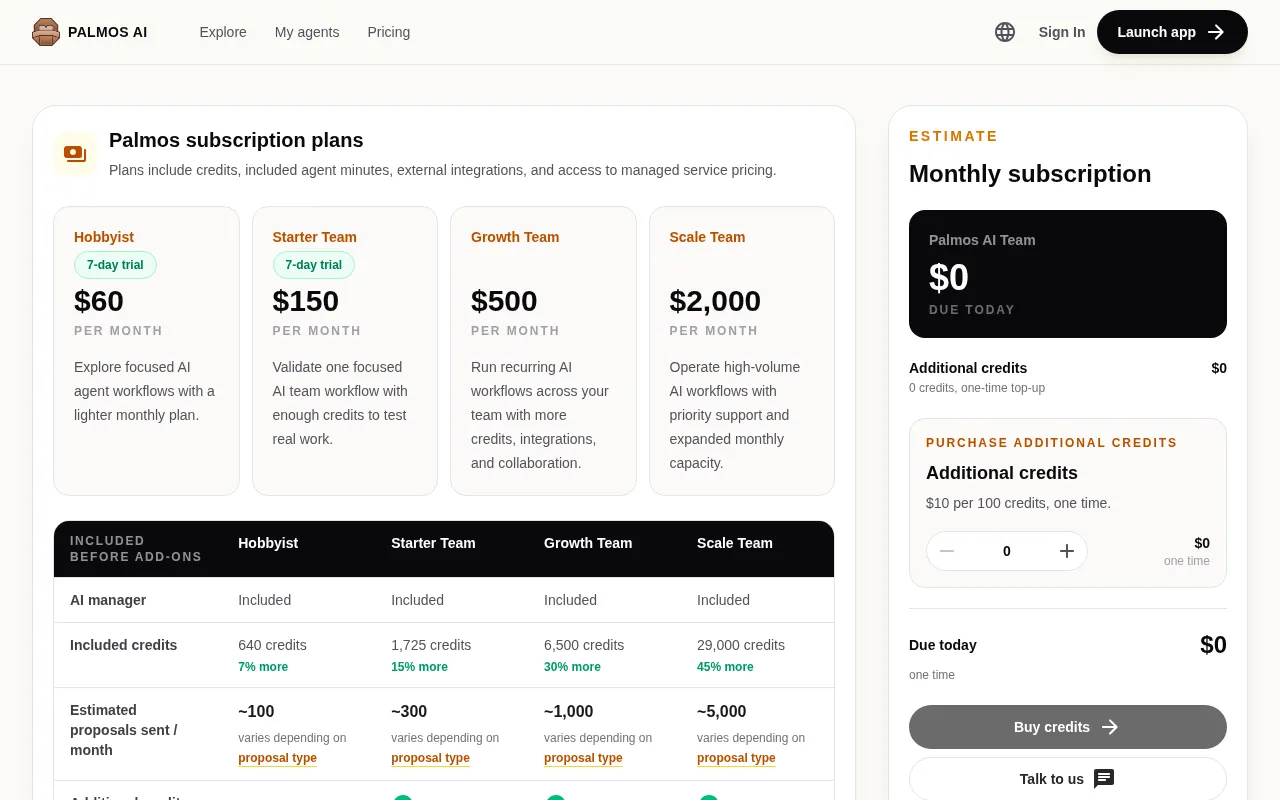 Palmos — pricing page
