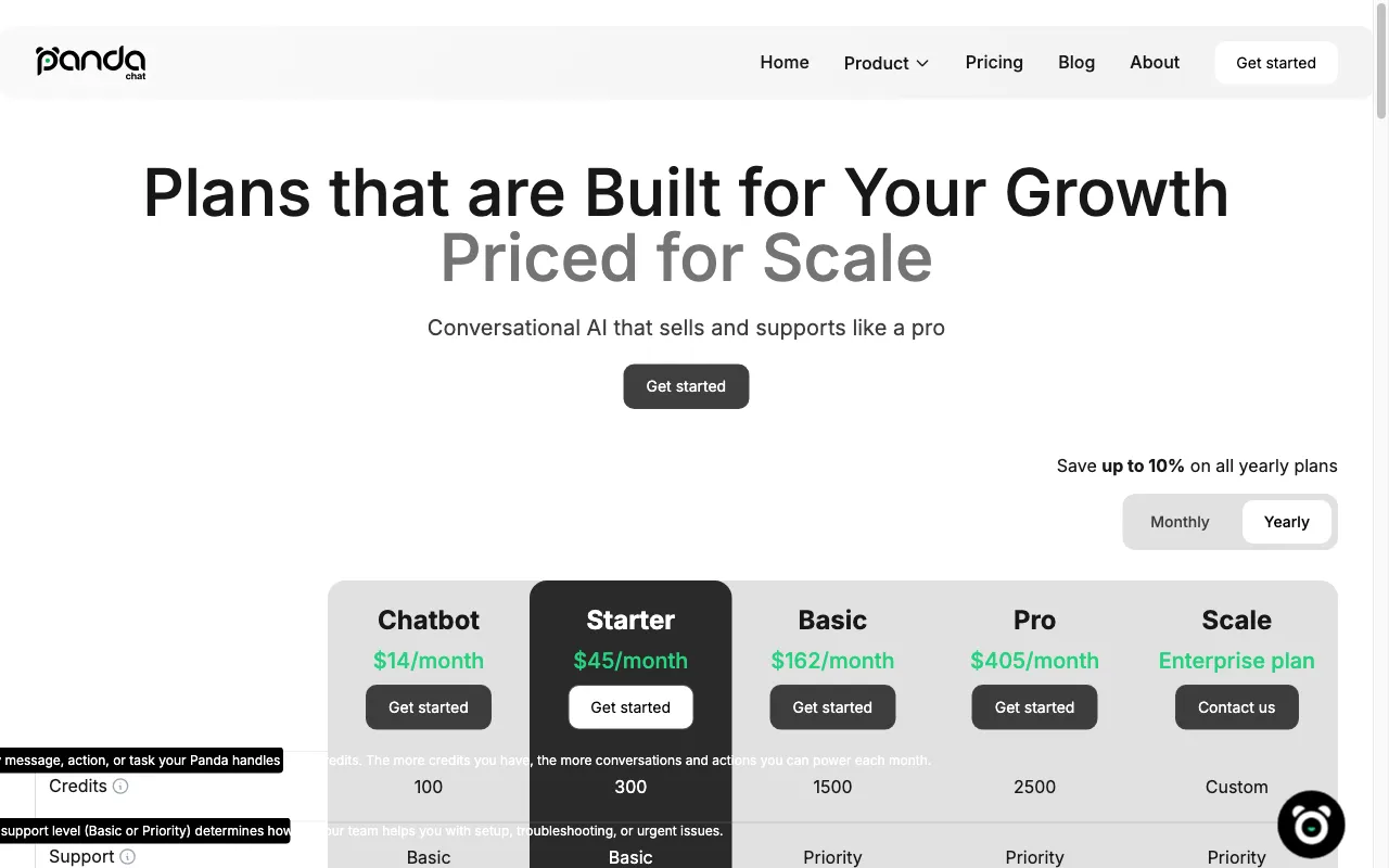 PandaChat — pricing page