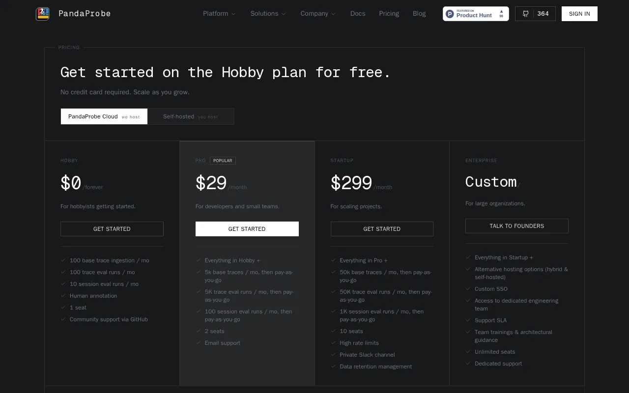 PandaProbe Cloud — pricing page