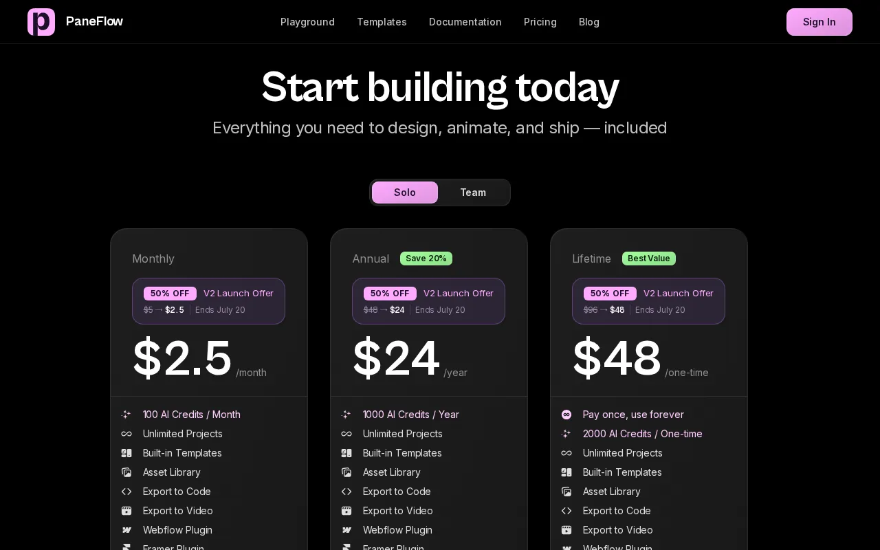 PaneFlow — pricing page