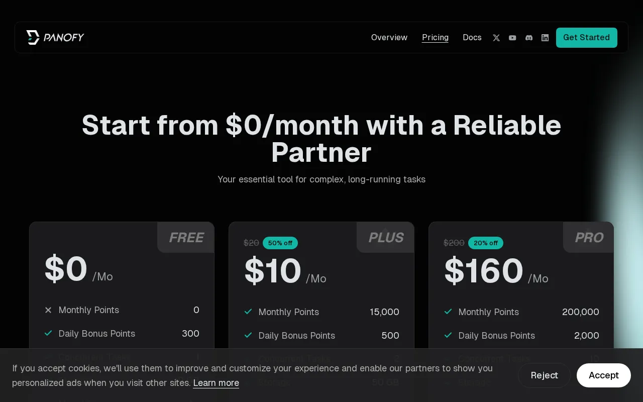 Panofy — pricing page