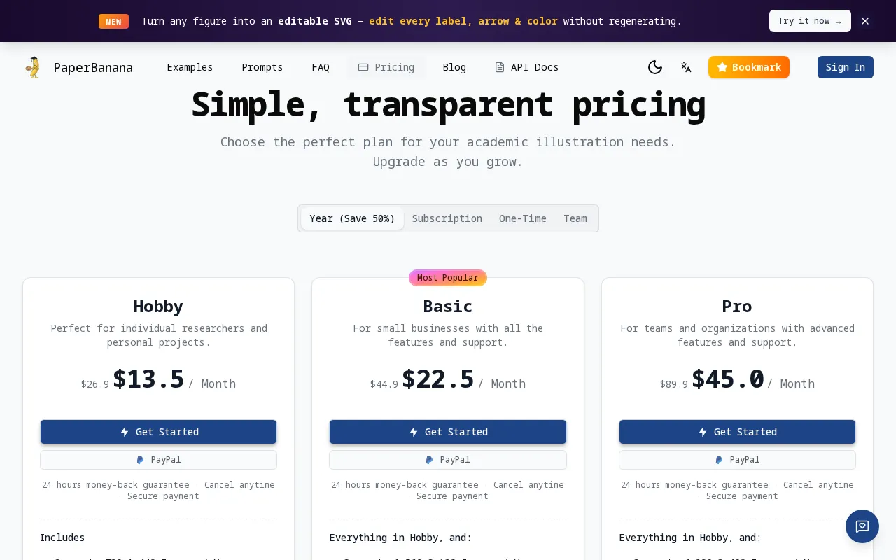 PaperBanana — pricing page