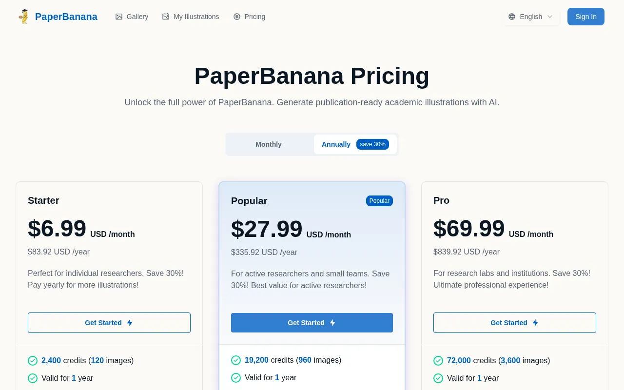PaperBanana — pricing page
