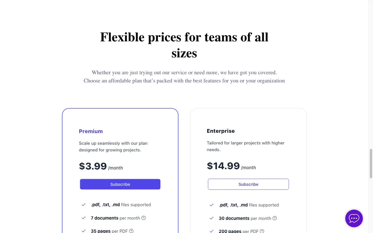 PaperChat — pricing page