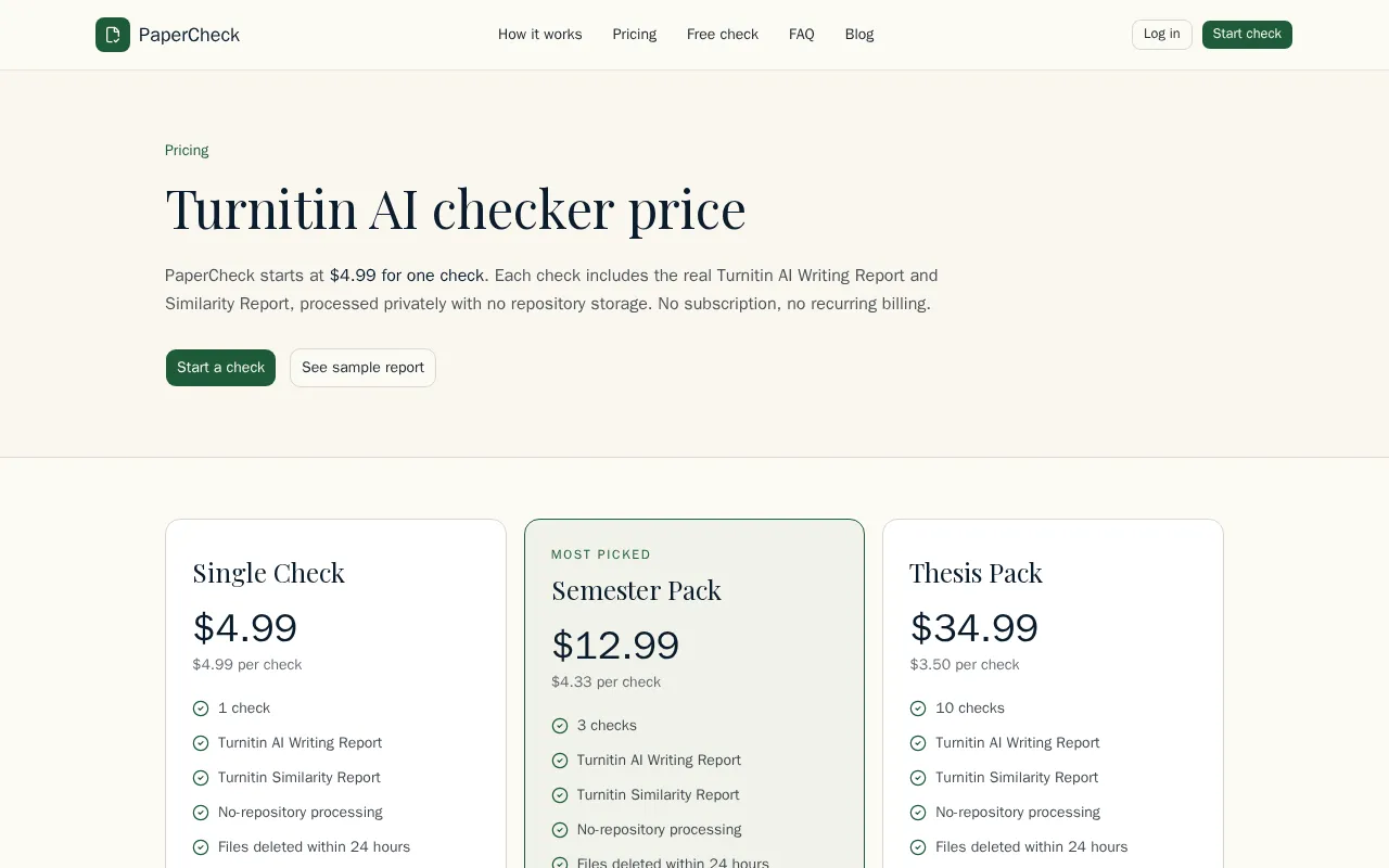 PaperCheck — pricing page