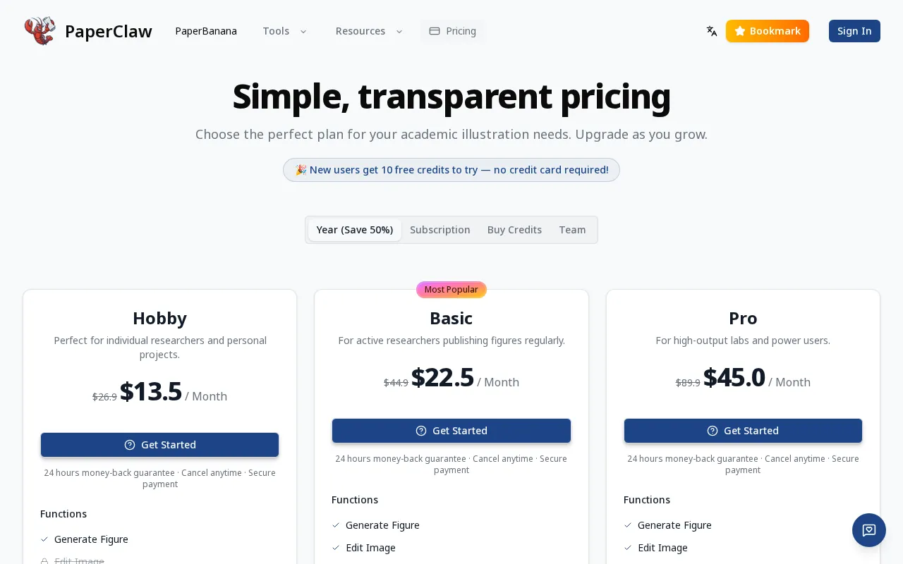 PaperClaw — pricing page