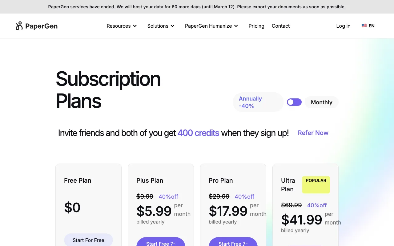 PaperGen — pricing page