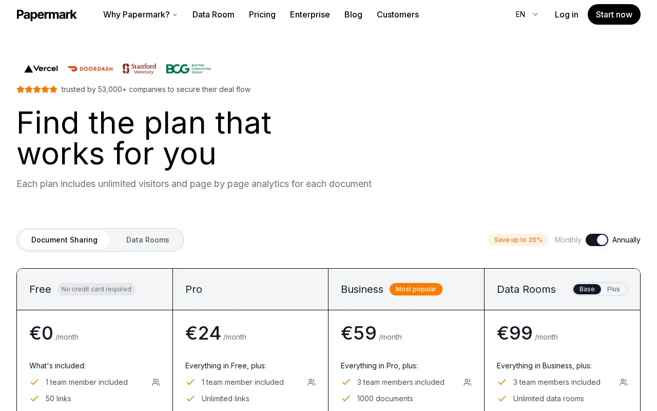 Papermark — pricing page