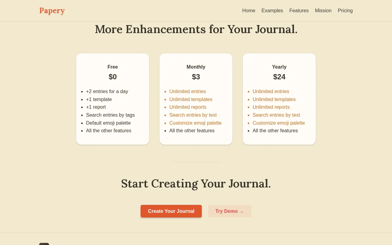 Papery — pricing page