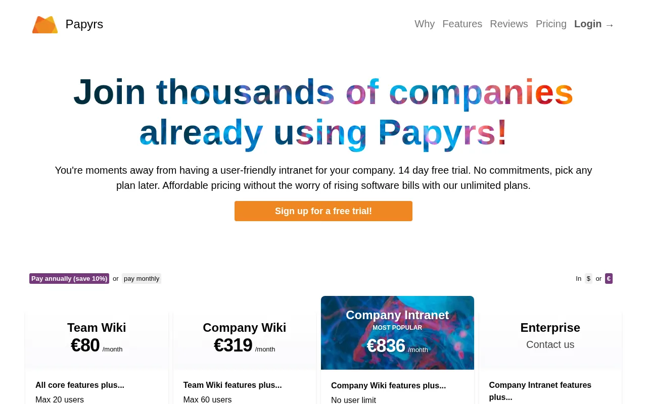 Papyrs — pricing page