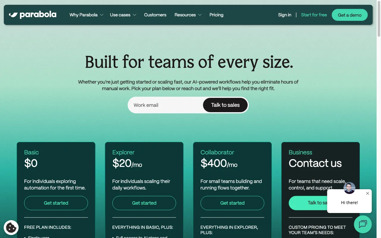 Parabola — pricing page