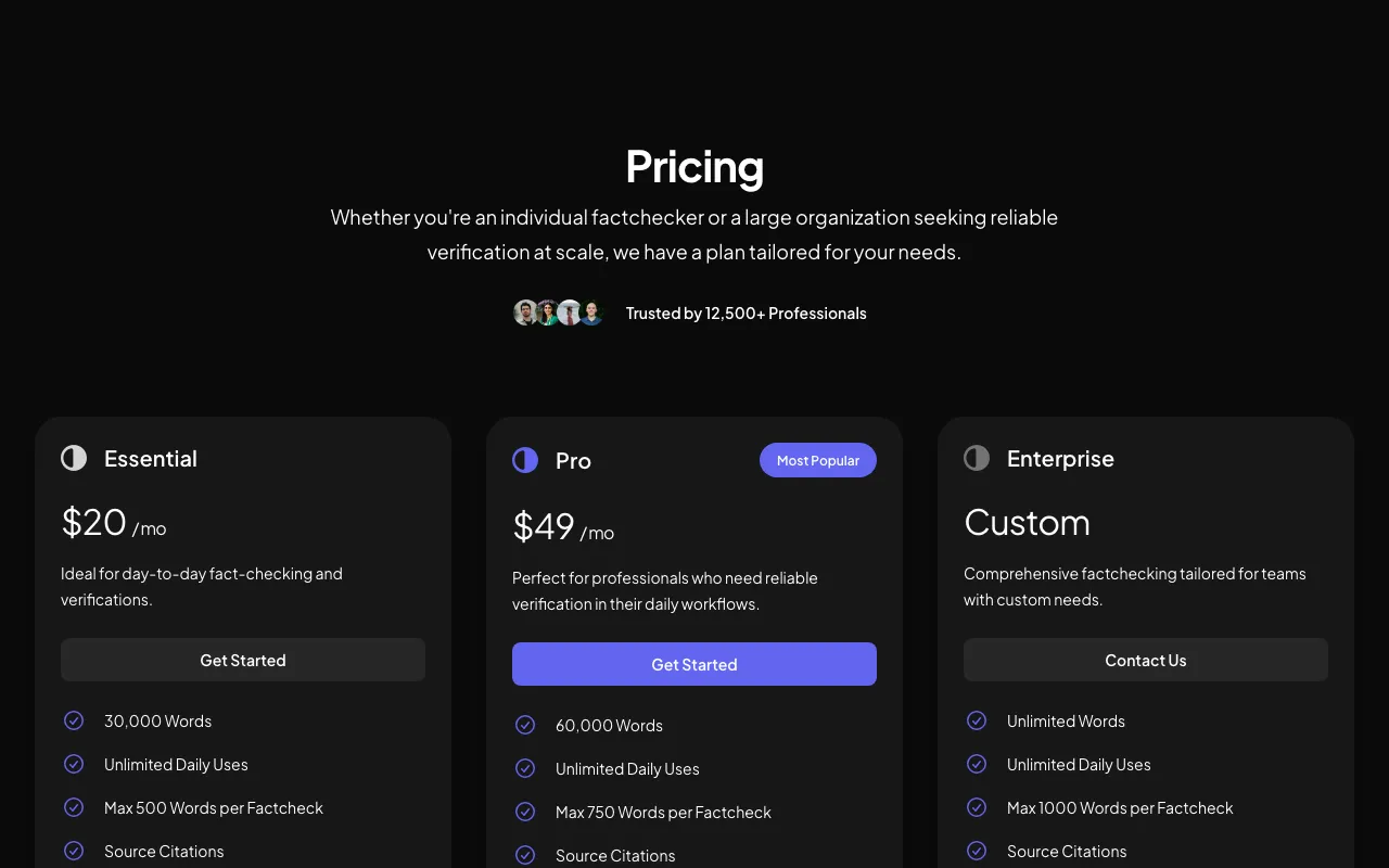Parafact — pricing page