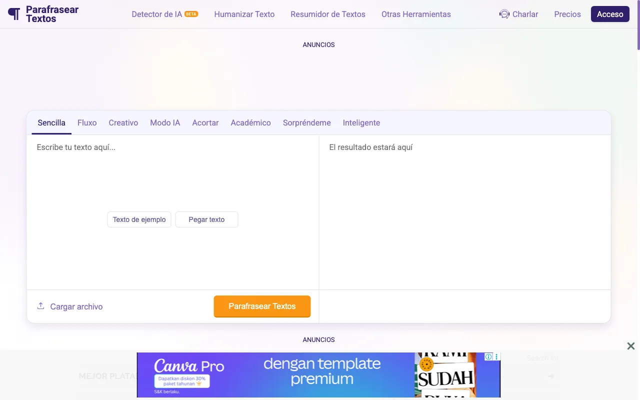 Parafrasear Textos — preview screenshot