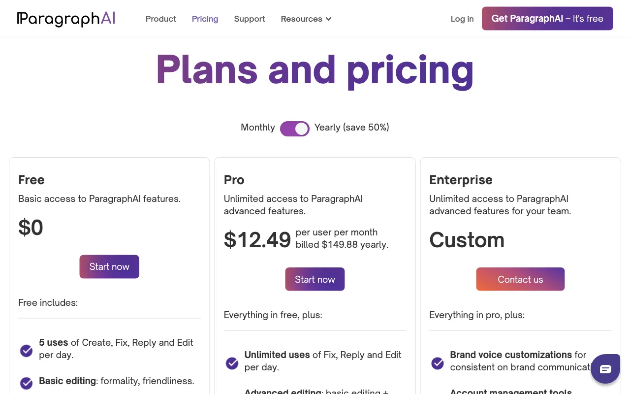 ParagraphAI — pricing page