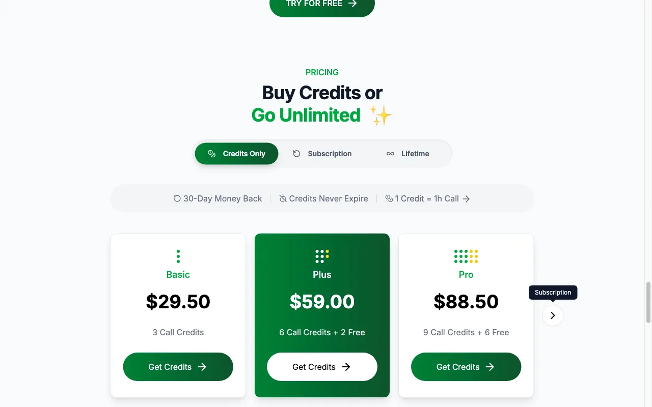 ParakeetAI — pricing page