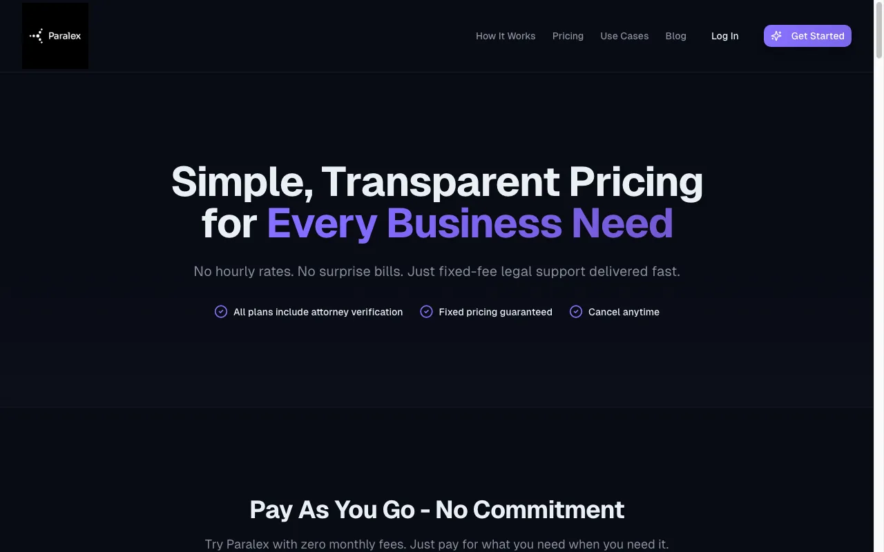 Paralex AI — pricing page