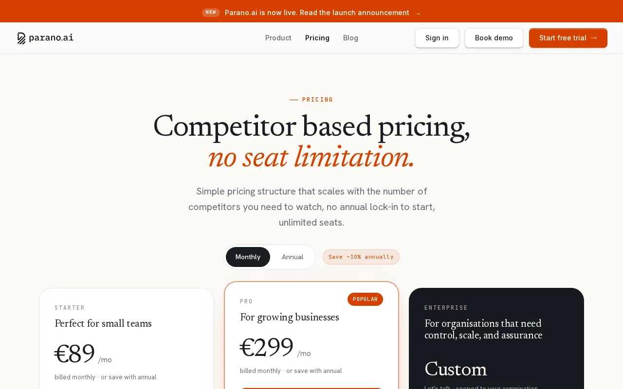 Parano.ai — pricing page