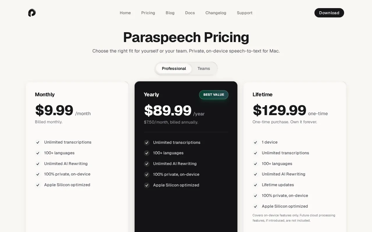 Paraspeech — pricing page