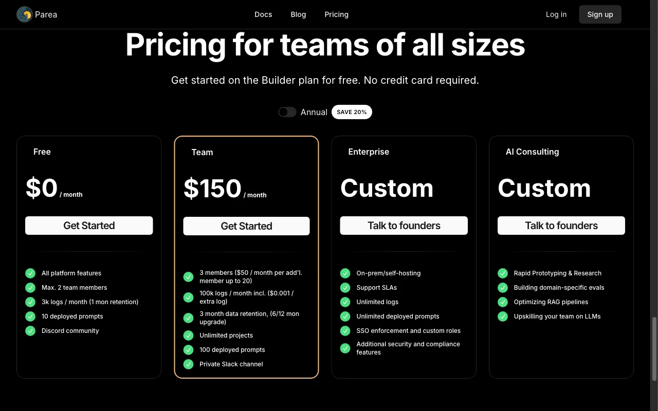 parea.ai — pricing page