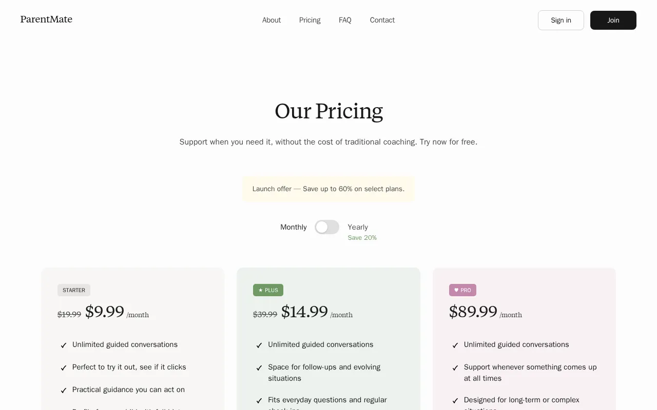ParentMate — pricing page