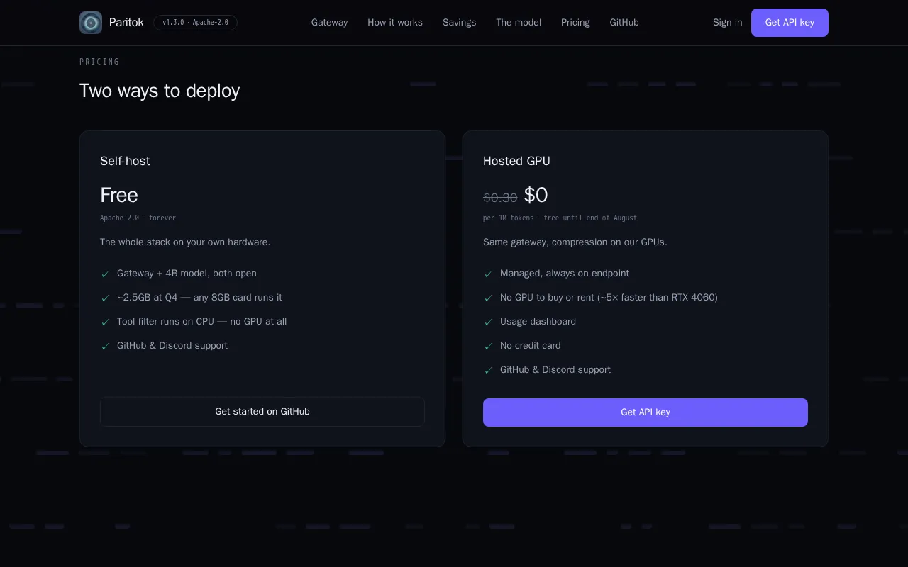 Paritok — pricing page