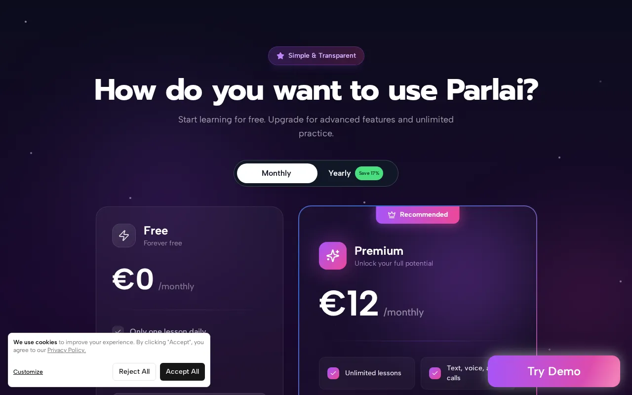 Parlai — pricing page