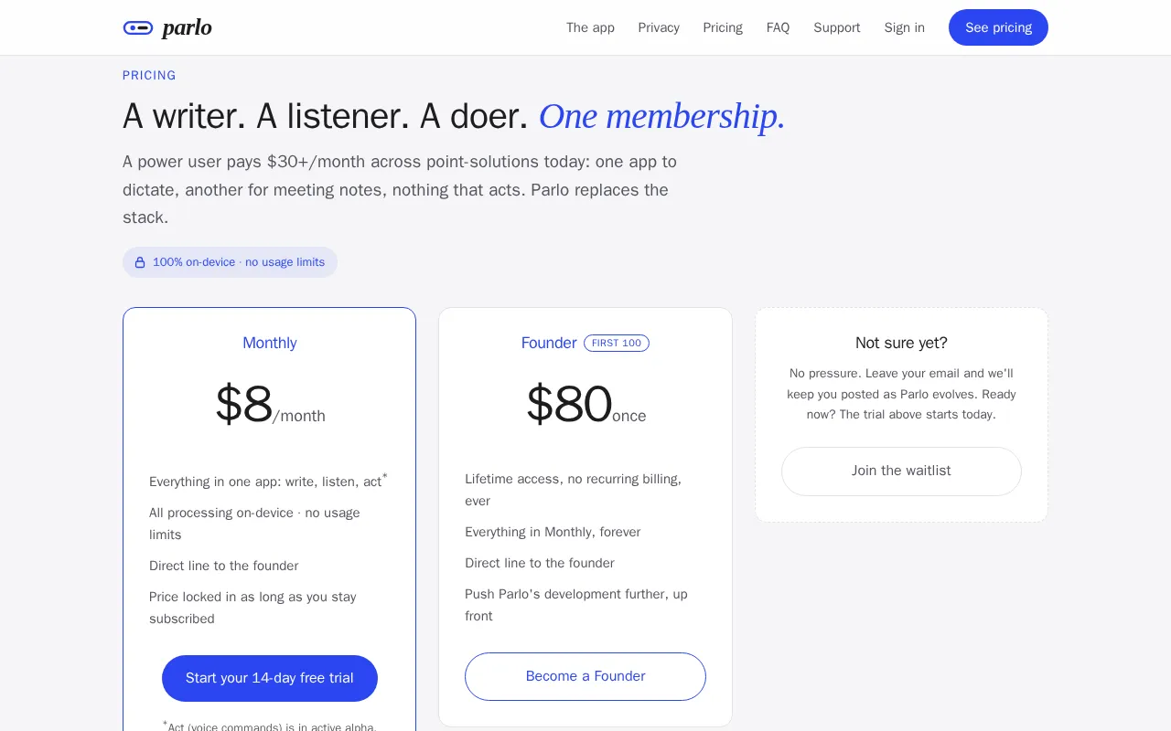 Parlo — pricing page