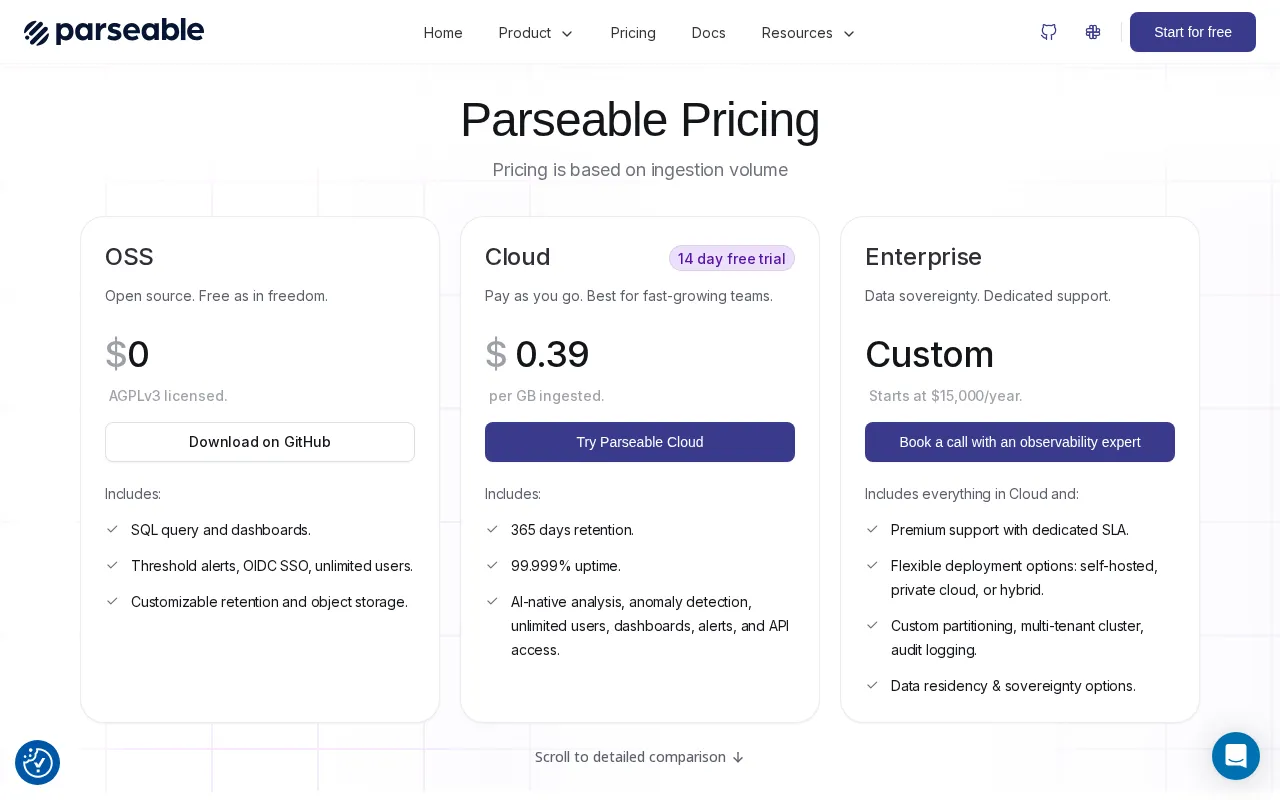 Parseable — pricing page