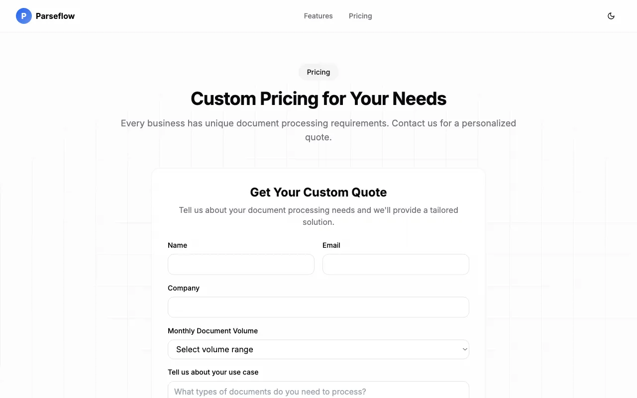Parseflow.io — pricing page