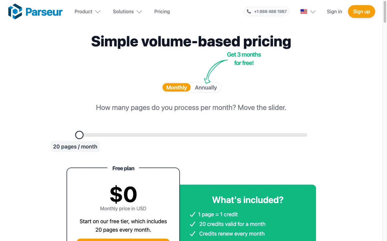 Parseur — pricing page