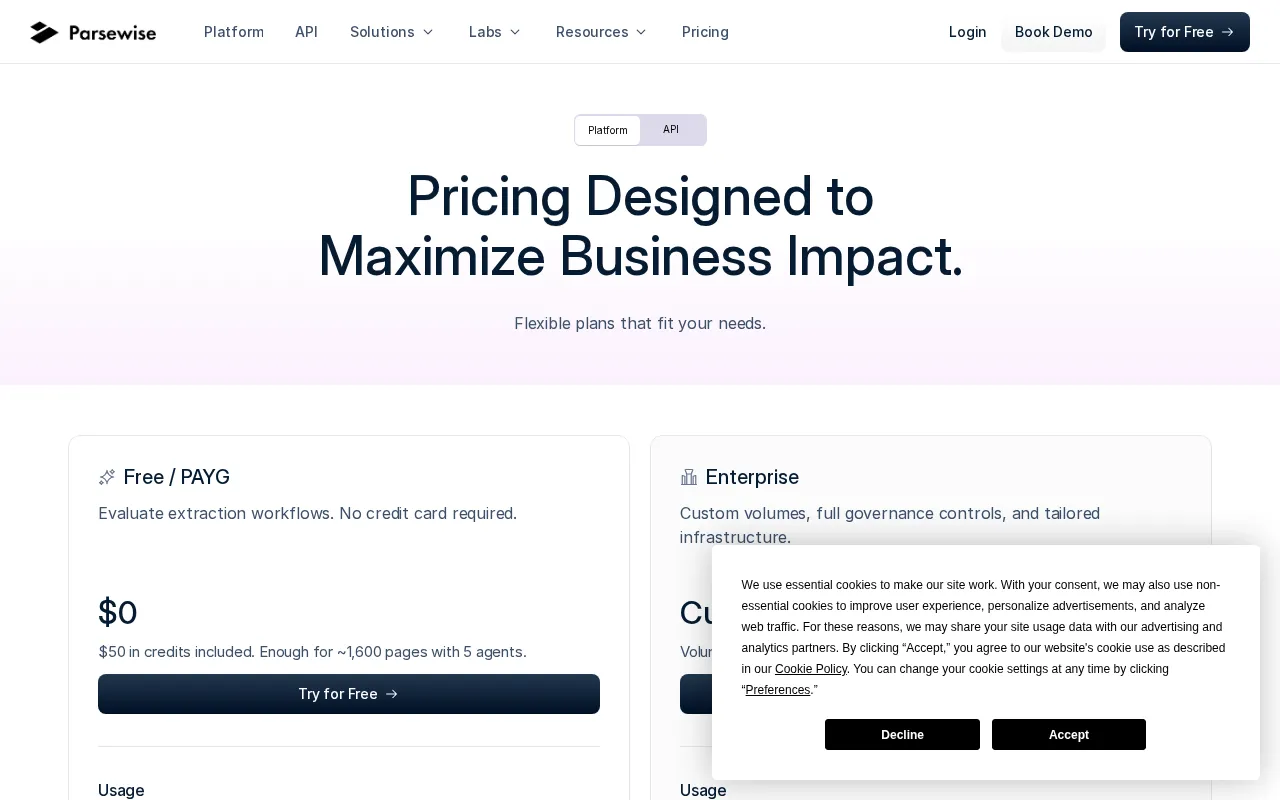 Parsewise — pricing page