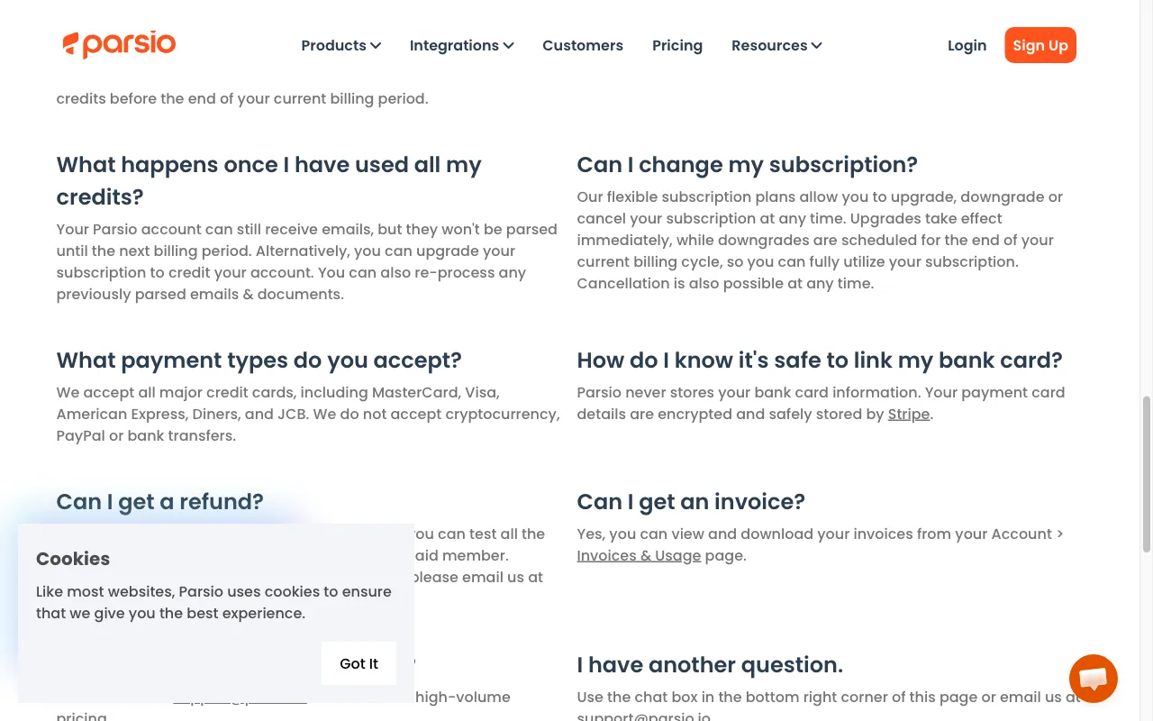 Parsio — pricing page