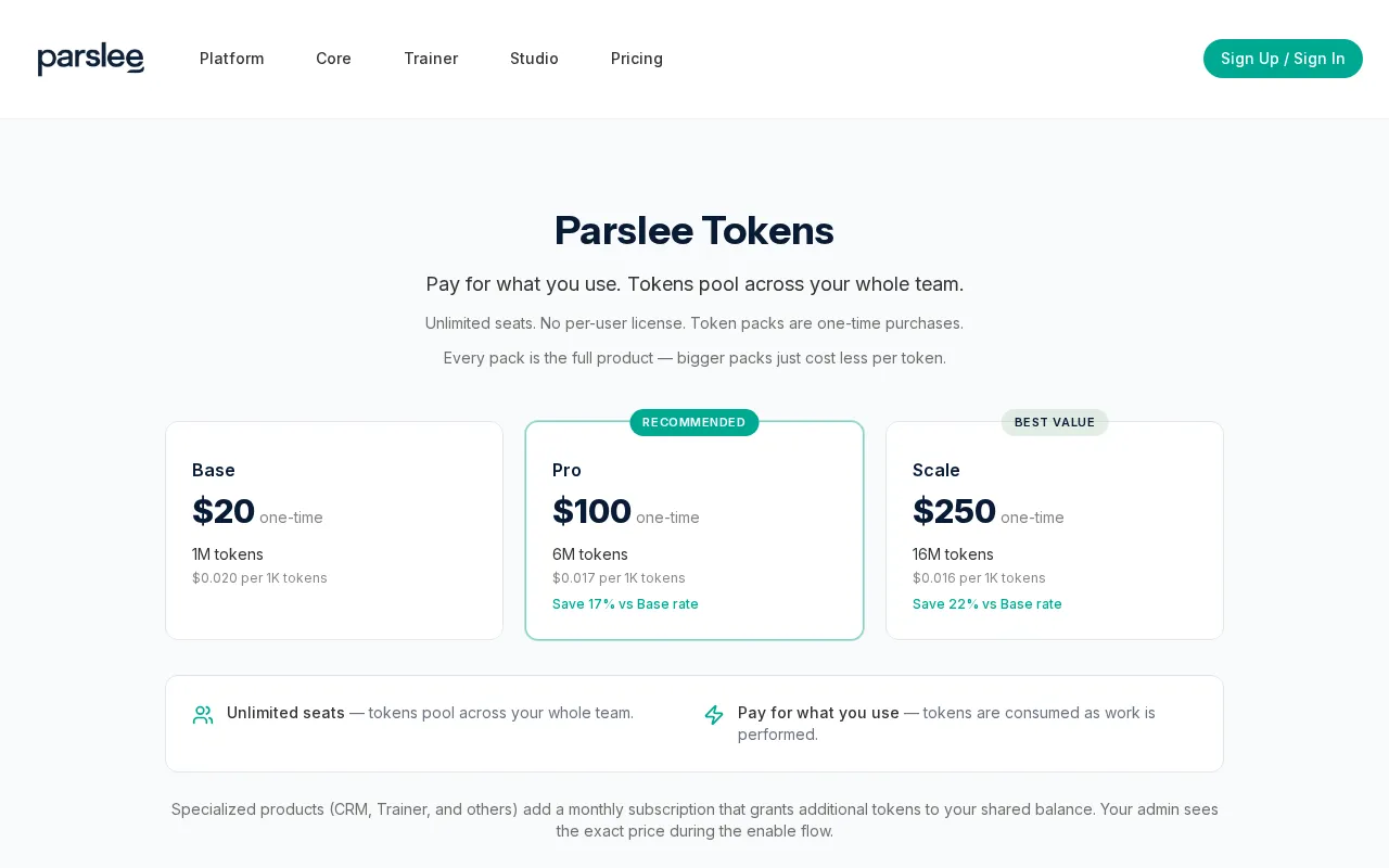 Parslee AI — pricing page